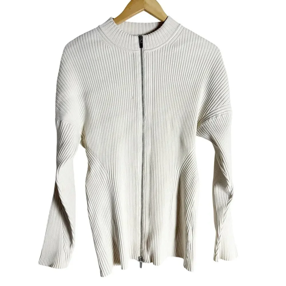A.L.C. Noa Cream Ribbed Knit Zip Up Cardigan Sweater Size Large - Picture 5 of 12